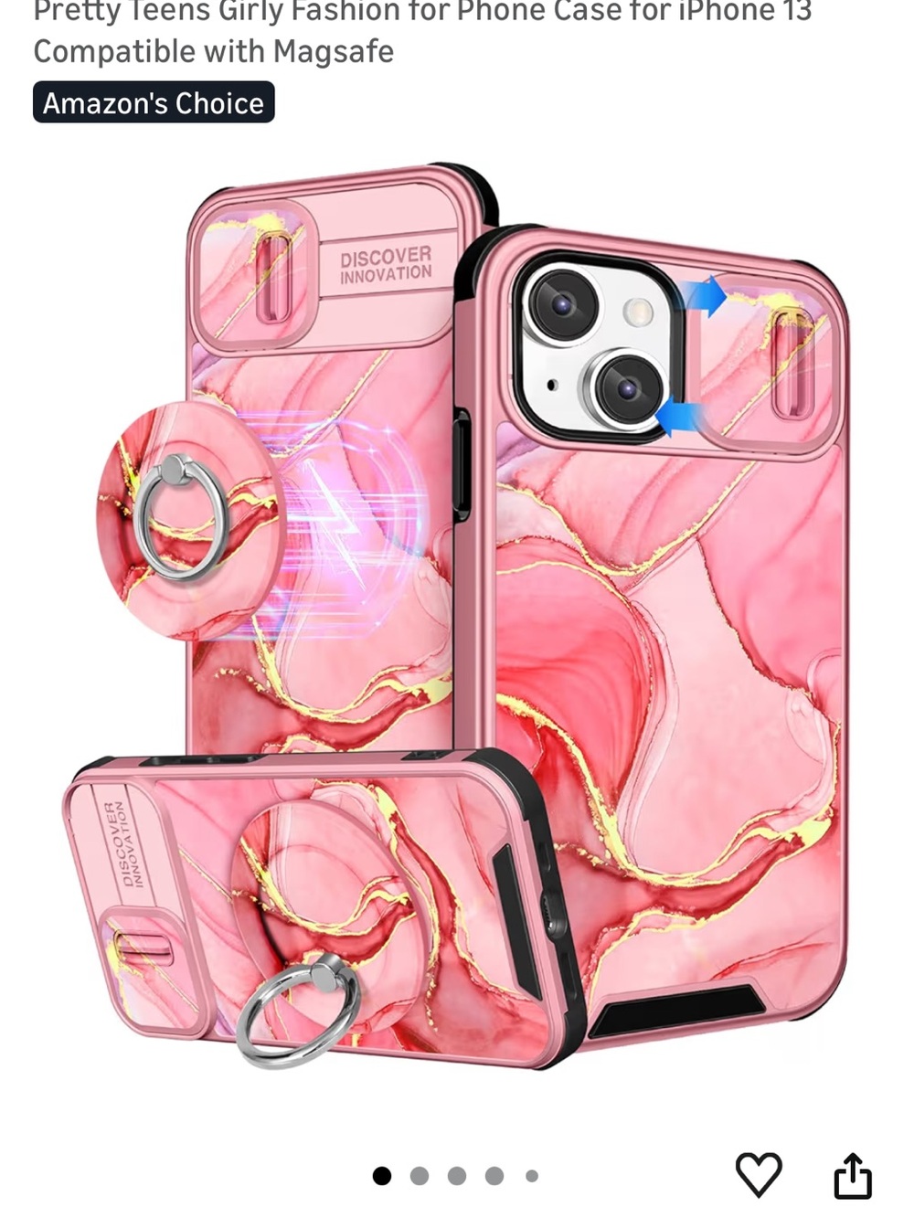 7/$20 iPhone 13 Case 6.1 “- with Ring Stand & Camera Cover, Mag Safe compatible